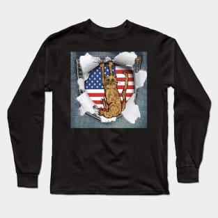 Funny Cat American Flag Cat Lover Gifts Long Sleeve T-Shirt